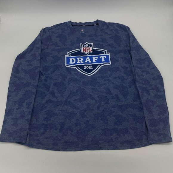 Michael Strahan Shirt Mens XL 2021 NFL Draft Cleveland Blue Camo MSX LS Cotton - Picture 1 of 7